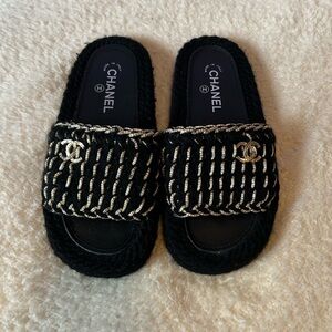 Chanel 222 Black Tweed Sandals